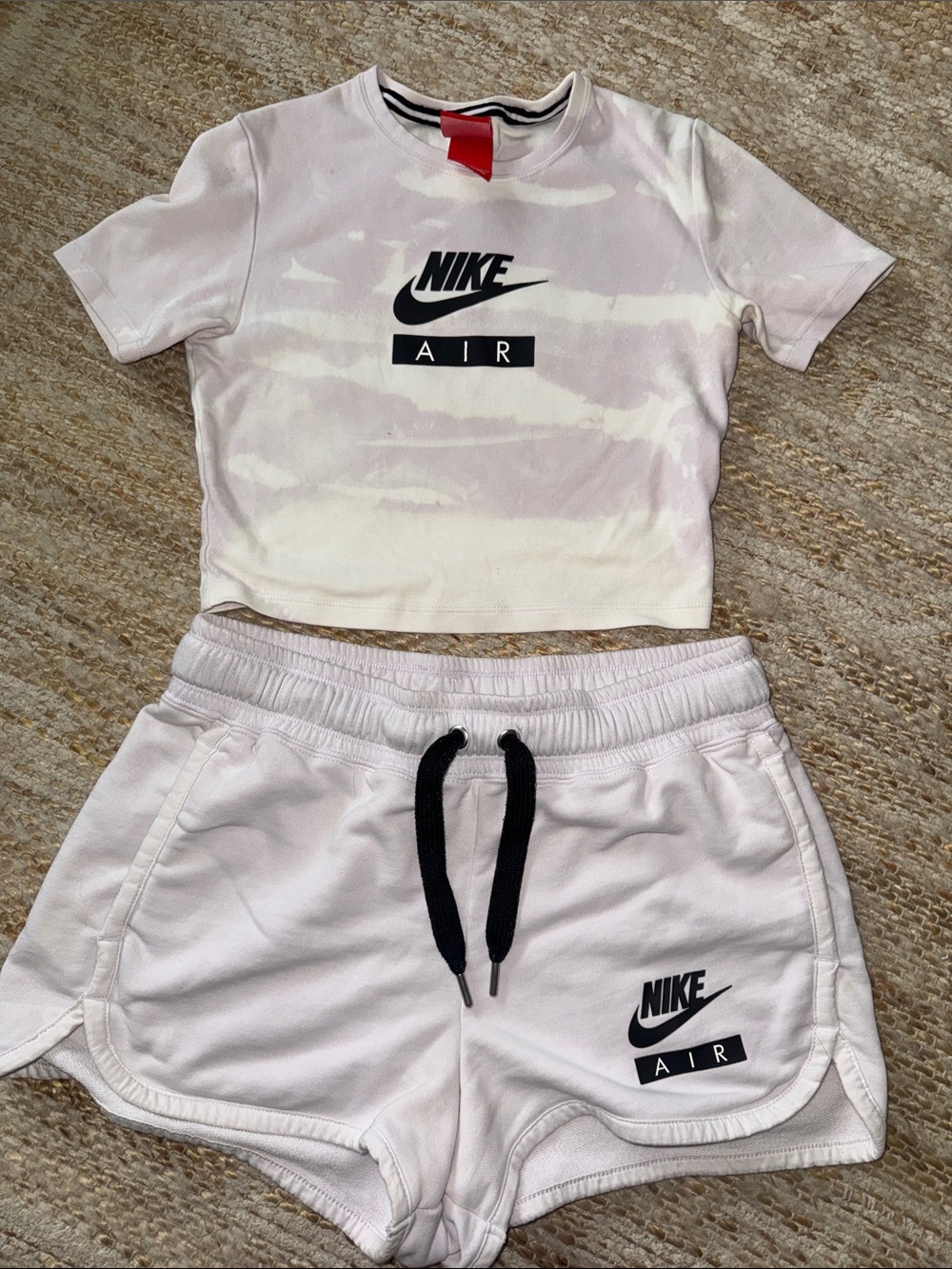 Nike White Cropped Tee and Shorts Set with Black Logos